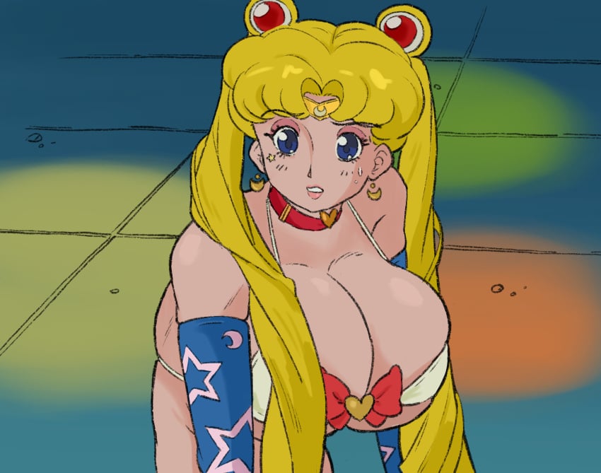 1girls big_breasts bishoujo_senshi_sailor_moon blonde_hair blue_eyes bra female female_only gibberish_(artist) huge_breasts large_breasts light-skinned_female light_skin long_hair meme revealing_clothes sailor_moon sailor_moon_redraw_challenge solo usagi_tsukino