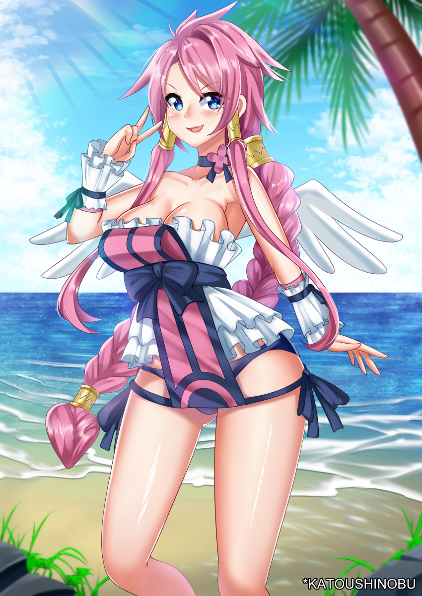 alternate_version_available angel angel_wings artina beach breasts cleavage disgaea disgaea_4 katou_shinobu large_breasts nippon_ichi_software