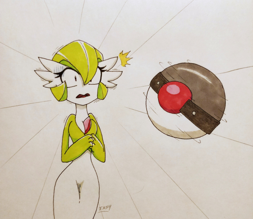 anthro frefer9 gardevoir helpless imminent_bondage nintendo pokeball pokemon pokemon_(species) surprised video_games worried