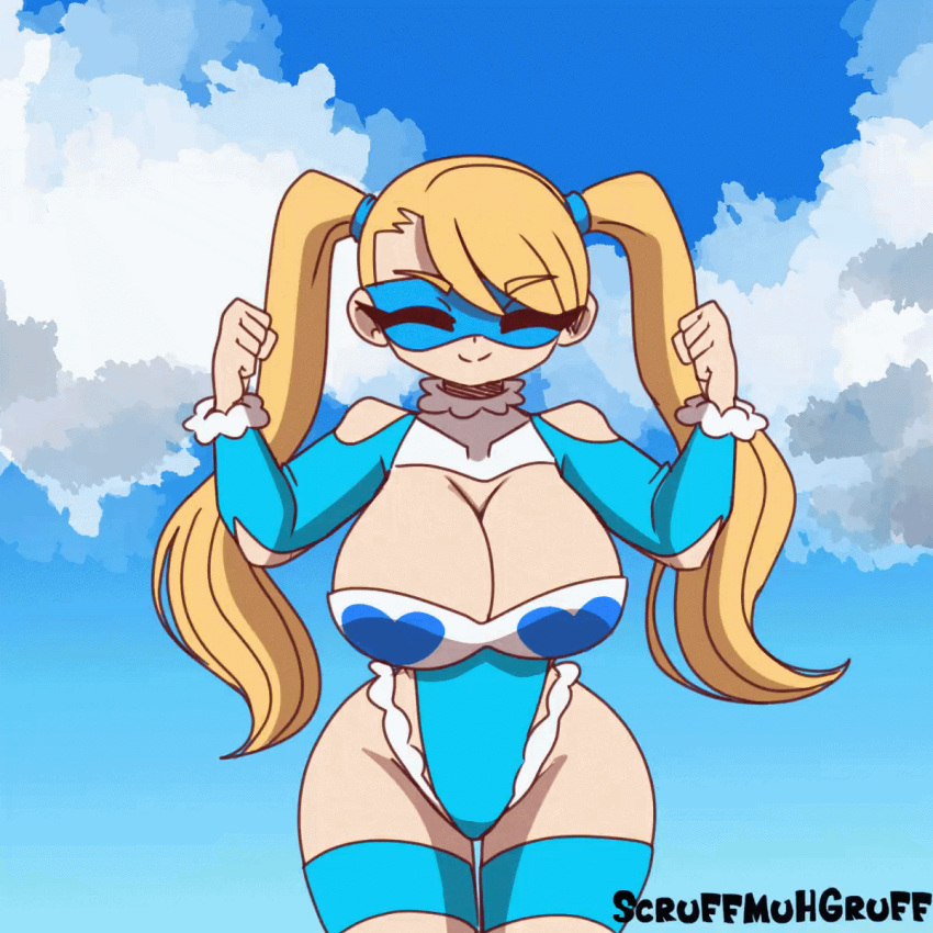 1girls animated artist_name big_breasts blonde_female blonde_hair bouncing bouncing_breasts breasts capcom cleavage closed_eyes clothed clothes clothing cute domino_mask female hair hair_tie hips hourglass_figure jumping large_breasts long_hair midriff navel nonude pigtails rainbow_mika scruffmuhgruff short_playtime solo street_fighter tagme thick_thighs thighhighs thighs twintails watermark wide_hips