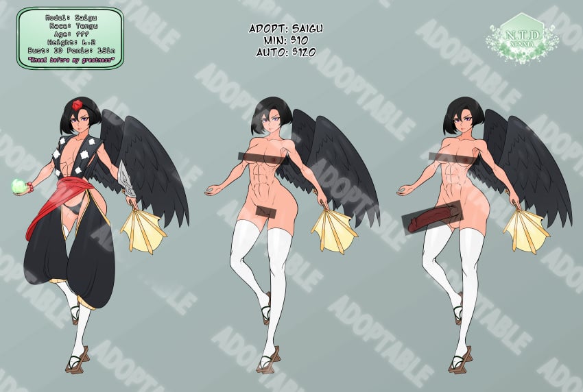 1futa 1girls abs adoptable areolae atelier_sol_aer balls bar_censor black_hair black_wings breasts censored character_sheet cleavage clothed clothing cup_size e-cup_breasts female full_body fully_clothed futanari huge_cock humanoid humanoid_penis hybrid_penis light-skinned_futanari light_skin long_penis medial_ring muscles muscular muscular_female muscular_futanari nipples nude penis purple_eyes red_penis reference_image self_upload short_hair standing tengu text wings xenxia ych