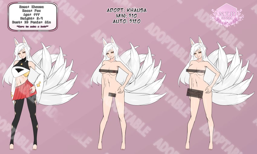 1futa 1girls adoptable animal_ears areolae atelier_sol_aer balls bar_censor breasts censored character_sheet clothed clothing cup_size e-cup_breasts female fox fox_ears fox_girl fox_tail full_body fully_clothed futanari humanoid humanoid_penis kemonomimi kitsune multi_tail nine_tailed_fox nipples nude penis reference_image self_upload standing text white_hair xenxia ych