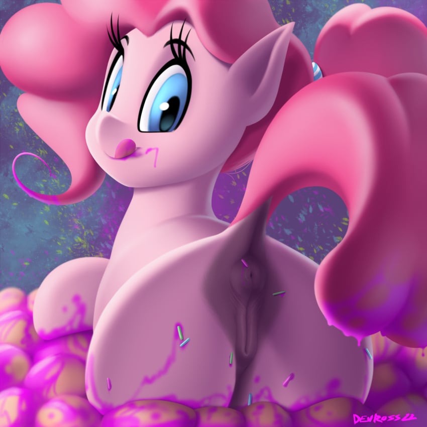 2022 anus ass cutie_mark devo87 digital_media_(artwork) earth_pony equid equine eyelashes female feral friendship_is_magic genitals hasbro hi_res horse looking_at_viewer looking_back mammal my_little_pony pinkie_pie_(mlp) pony pussy rear_view tongue tongue_out