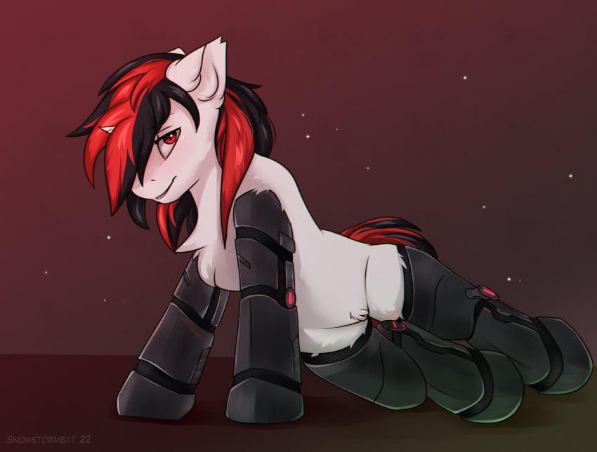 absurd_res blackjack_(fallout_equestria) blush cybernetics cyborg equid equine fallout_equestria female genitals gradient_background hi_res horn horse machine mammal my_little_pony pony pussy simple_background snowstormbat unicorn