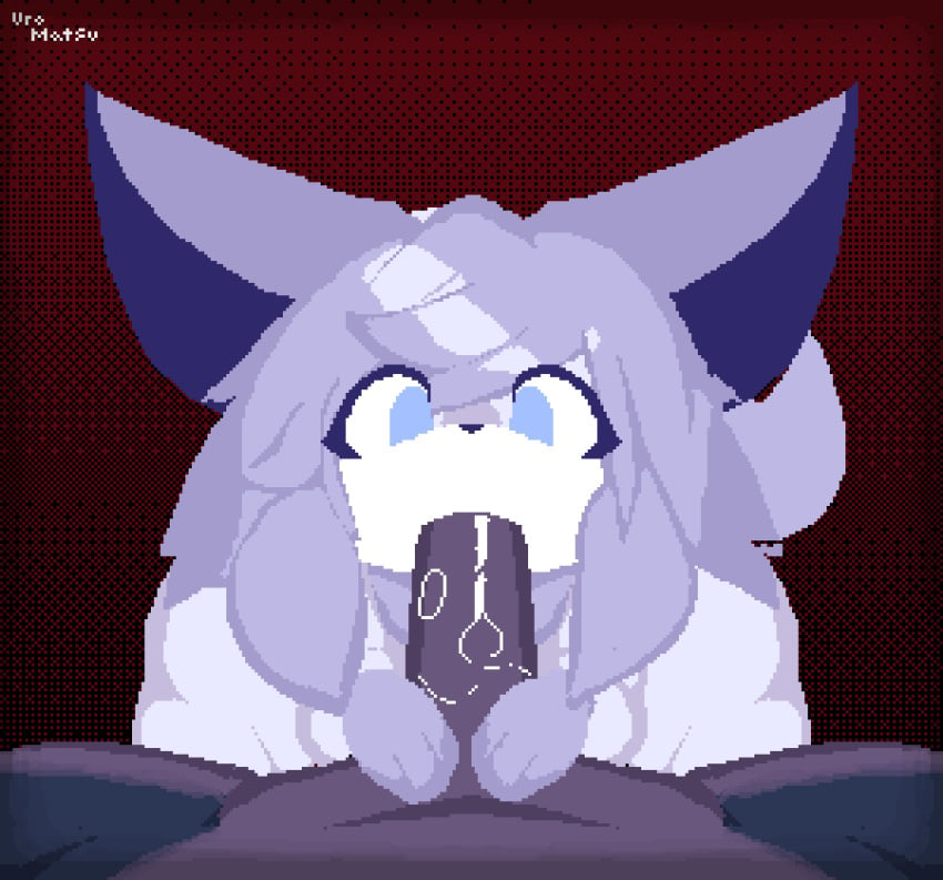 <3_eyes ambiguous_gender animated anthro blue_eyes bodily_fluids canid canine cum cum_in_mouth cum_inside cute deepthroat dominant_male duo eye_contact fellatio femboy fennec first_person_view fish fox fur furry genital_fluids genitals hair heart hi_res kyro_(kaikaikyro) male mammal marine oral oral_penetration oral_sex penetration penile penis pixel_art pov pov_blowjob sex shark simple_background sissy uromatsu