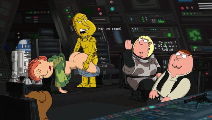 1girls 3_on_1 3boys ambiguous_penetration ass astromech_droid big_ass blonde_hair breasts brian_griffin c-3po chewbacca chin chris_griffin cleveland_brown cockpit crossover droid eyewear family_guy female fucked_from_behind fucked_senseless glasses glenn_quagmire half-dressed half_naked han_solo held_up indoors lois_griffin luke_skywalker male parody peter_griffin princess_leia_organa r2-d2 rape red_hair return_of_the_jedi robot round_glasses science_fiction sleep_molestation sleeping spacecraft star_wars unconscious vehicle vehicle_interior voyeur vylfgor watching wookiee