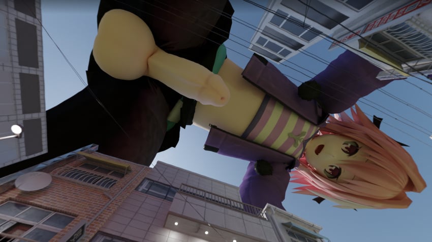 1boy 3d astolfo_(fate) balls big_balls big_penis clothing erect_penis erection fate_(series) femboy giant giant_femboy giant_male macro male male_only penis pov pyroskully solo solo_male testicles trap