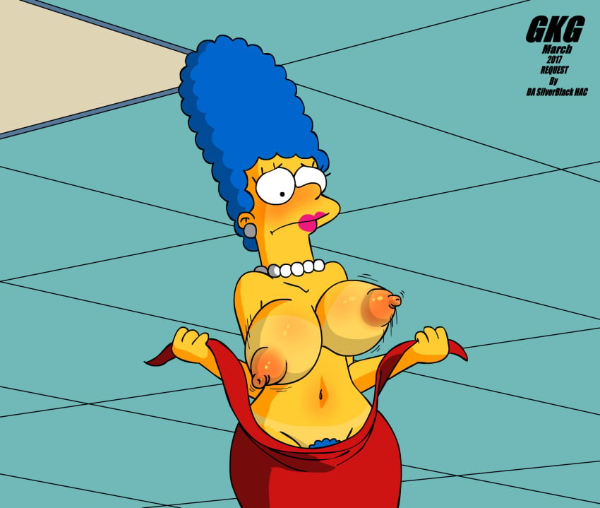 1girls big_breasts exposing_breasts female gkg huge_breasts large_breasts marge_simpson milf pussy_hair red_clothing solo the_simpsons