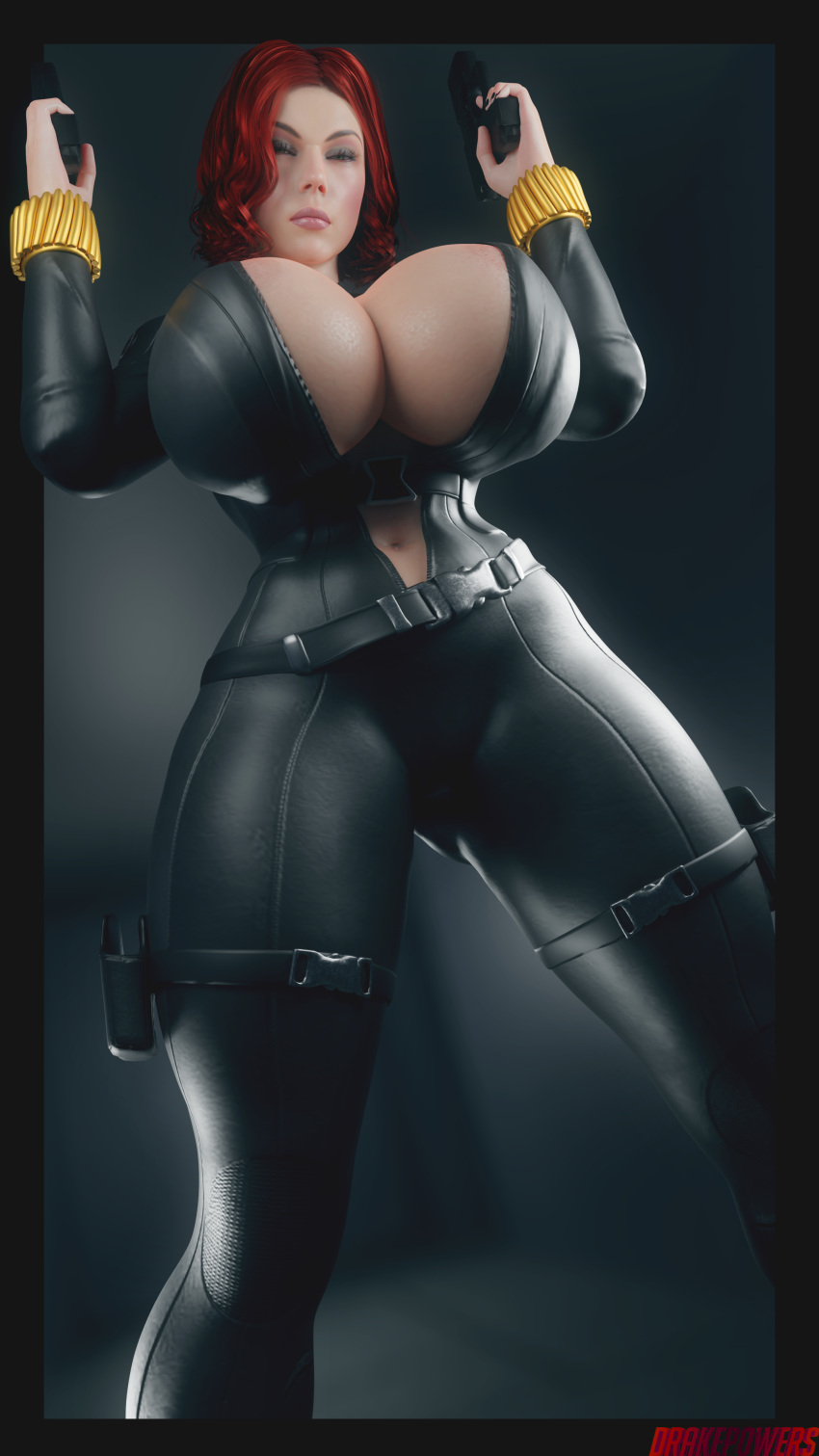 1girls 2022 3d 3d_(artwork) 4k abstract_background absurd_res areola artist_name big_areola big_breasts black_widow_(marvel) blender blender_(software) boob_window breast_squish breasts busty curvaceous curvy curvy_body curvy_female curvy_figure digital_media_(artwork) drakepowers eyelashes eyeshadow female female_focus female_only fingers gun hi_res hourglass_figure huge_breasts large_breasts light-skinned_female light_skin looking_at_viewer makeup marvel marvel_comics natasha_romanoff red_hair short_hair simple_background solo standing thick_thighs voluptuous watermark weapon wide_hips