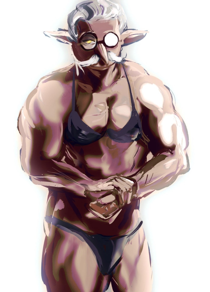 genshin_impact glasses lingerie male_only meme muscles pulcinella_(genshin_impact) swimwear tagme