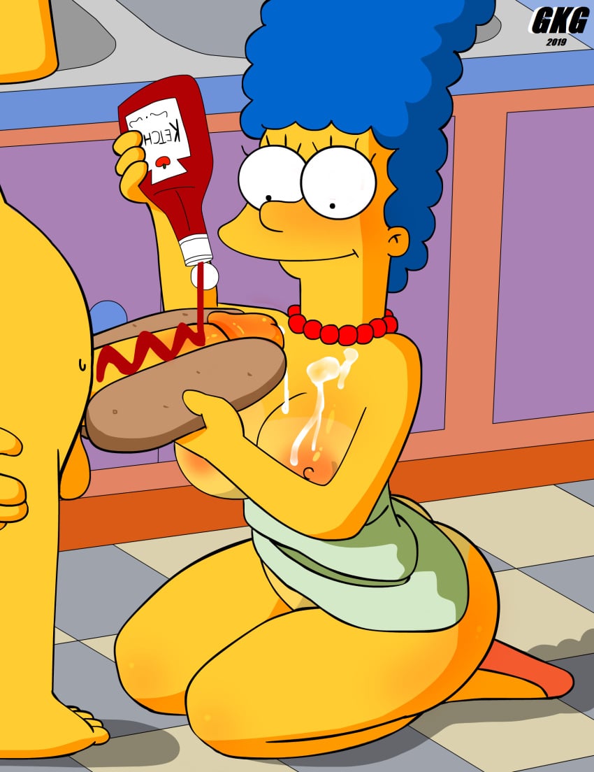 bart_simpson cum cum_drip erection female food_penetration gkg handjob hot_dog hot_dog_bun incest male marge_simpson mother mother_and_son penis_hot_dog the_simpsons