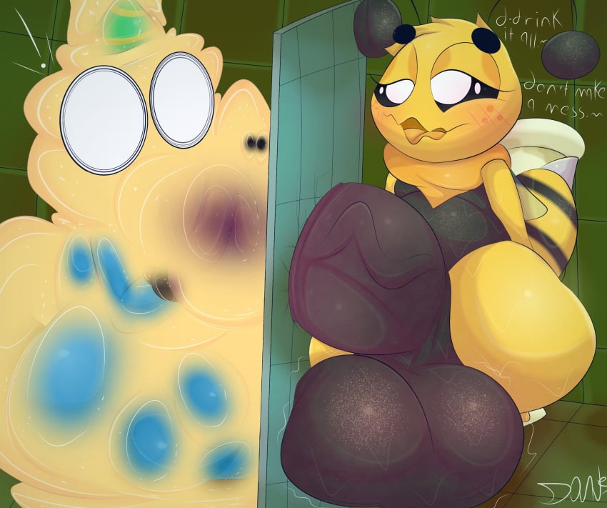 anthro asty_(plushtrapboyuwu) balls bee blue_body cum cum_everywhere dani_(plushtrapboyuwu) excessive_cum hyper large_penis male male/male penis plushtrapboyuwu surprised veins