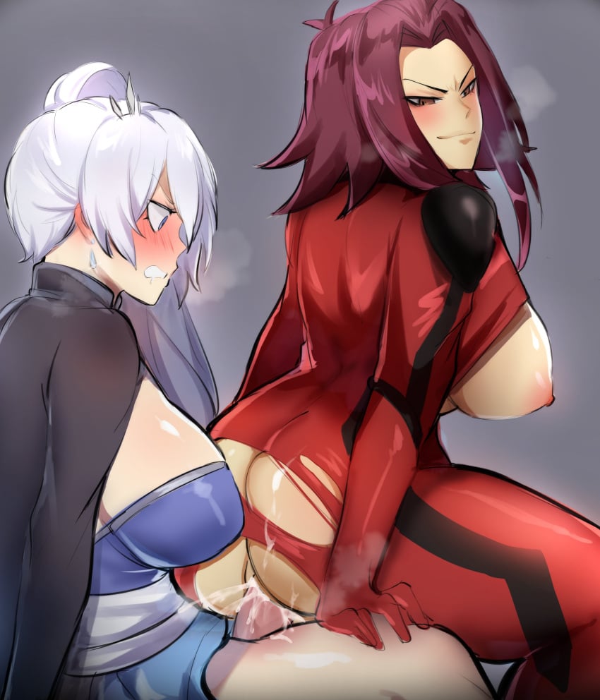 1futa 1girl1futa 1girls akiza_izinski areolae big_ass big_breasts breasts burgundy_hair clothed clothed_sex clothing crossover cum cum_inside dominant_female eastern_and_western_character ejaculation evil_smile female female_on_futa futa_on_female futanari human kurenaiz1 light-skinned_female light-skinned_futanari light_skin looking_back motorcycle_suit nipples penis reverse_cowgirl_(standing) reverse_cowgirl_position ripped_clothing rwby sex sitting weiss_schnee white_hair yu-gi-oh! yu-gi-oh!_5d's