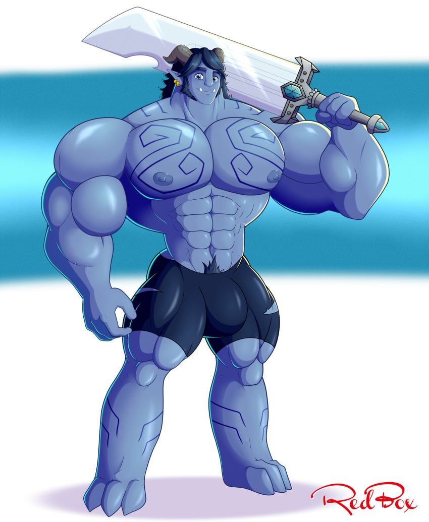 big_bulge boner boxers bulge bulge_through_clothing jim_lake red-box shirtless shirtless_(male) solo_male sword tales_of_arcadia tight_clothing troll trollhunters