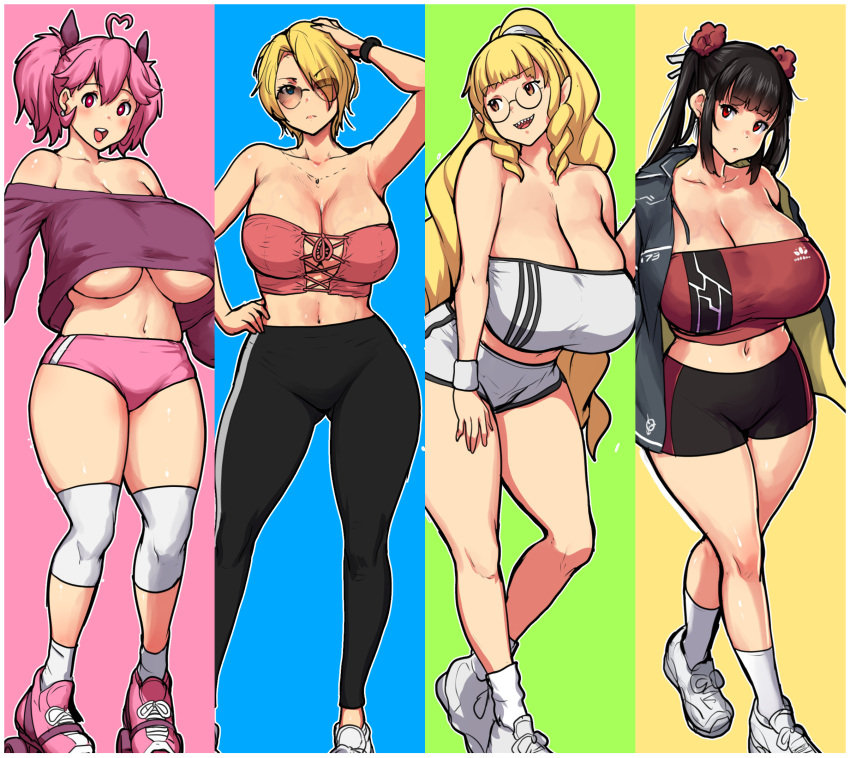 4girls abigail_(errorkazoo) big_breasts breasts erkazooya errorkazoo female huge_breasts multiple_females multiple_girls original original_characters roller_skates sneakers tagme thick_thighs voluptuous yukihana_(errorkazoo)