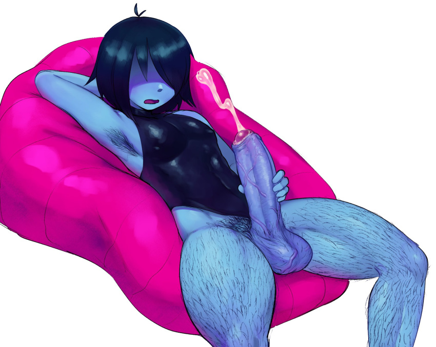 1boy alternate_version_at_source alternate_version_available armpit armpit_hair armpits bean_bag big_balls big_cock big_penis blue_body blue_skin body_hair bodysuit comfy commission covered_eyes cum cumming cumshot deltarune erection excessive_pubic_hair grabbing_penis hair_over_eyes hairless hairless_balls hairless_penis hairy hairy_armpits hairy_balls hairy_legs hairy_male huge_balls huge_cock human humanoid_genitalia kris_(deltarune) leotard leotard_aside male male_human male_only masturbating masturbation nipple_bulge nipples nipples_visible_through_clothing omega_haunter orgasm penis penis_out pubes pubes_exposed pubic_hair sitting sofa solo solo_focus solo_male thick_thighs