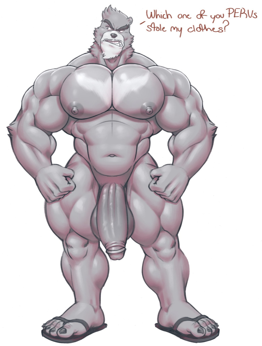 balls bara bara_tiddies bara_tits big_chest big_pecs big_penis clothing footwear footwear_only genitals gigantic_chest hi_res huge_chest huge_pecs humanoid_genitalia humanoid_penis hunnipanda kumatetsu large_pectorals male male_only mammal manboobs massive_chest massive_pecs moobs mostly_nude muscular nipples no_humans penis simple_background solo the_boy_and_the_beast ursid white_background