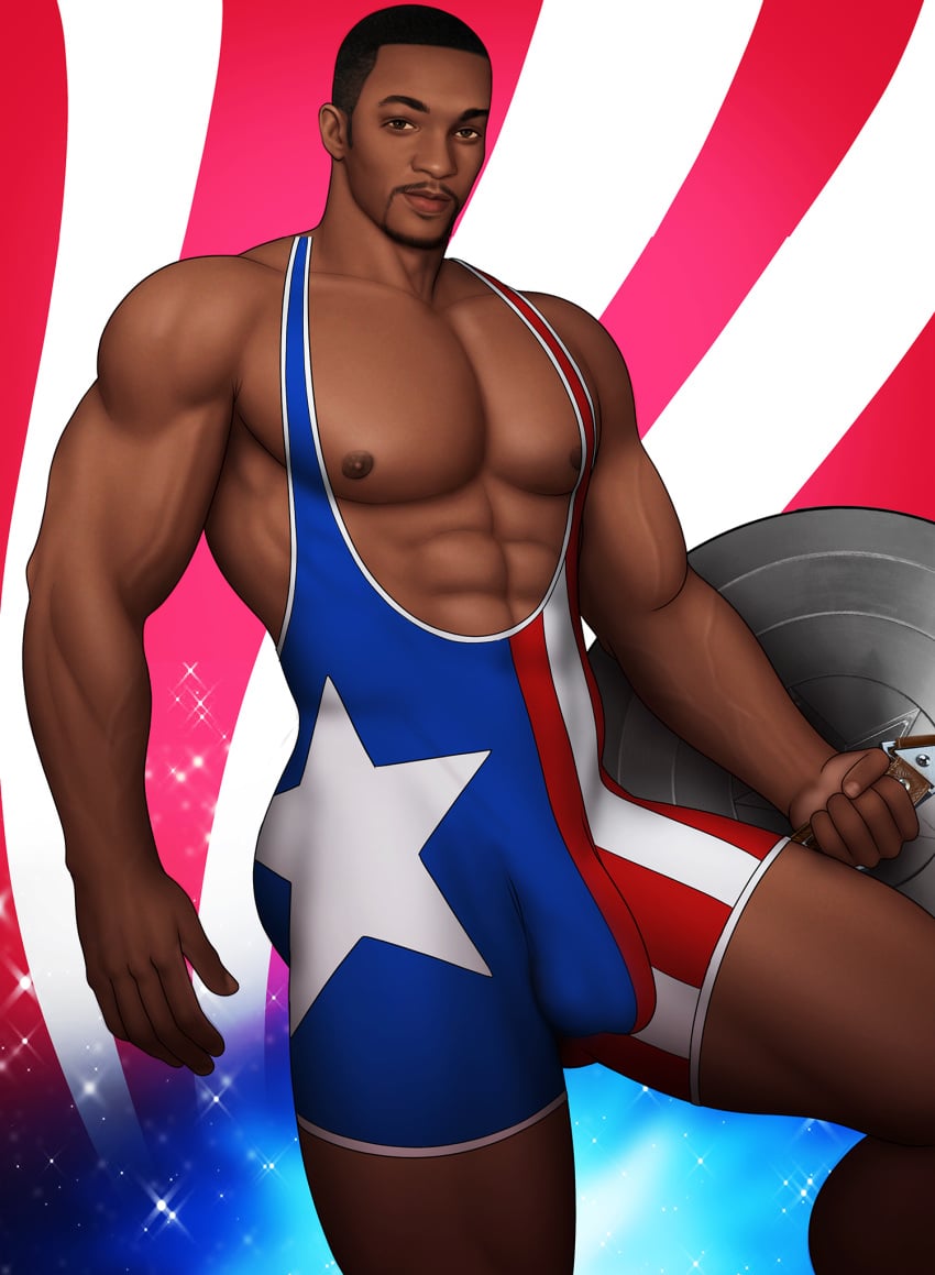 abs actor anthony_mackie big_bulge bulge captain_america celebrity dark-skinned_male drawnpr0n huge_bulge in_character looking_at_viewer male male_only marvel marvel_cinematic_universe melanin muscles muscular muscular_male pecs sam_wilson