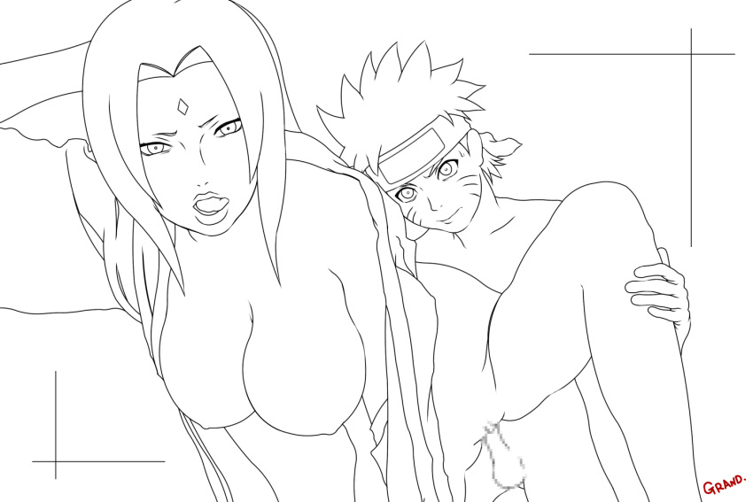 age_difference black_and_white grand naruto naruto_(series) naruto_shippuden older_female sex sketch tsunade uzumaki_naruto