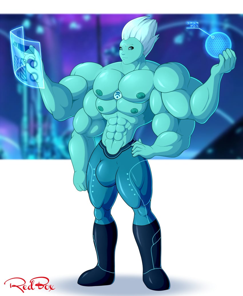 1boy 3below alien big_bulge blue_body blue_skin bulge_through_clothing krel_tarron male male_only red-box shirtless shirtless_(male) shirtless_male tales_of_arcadia