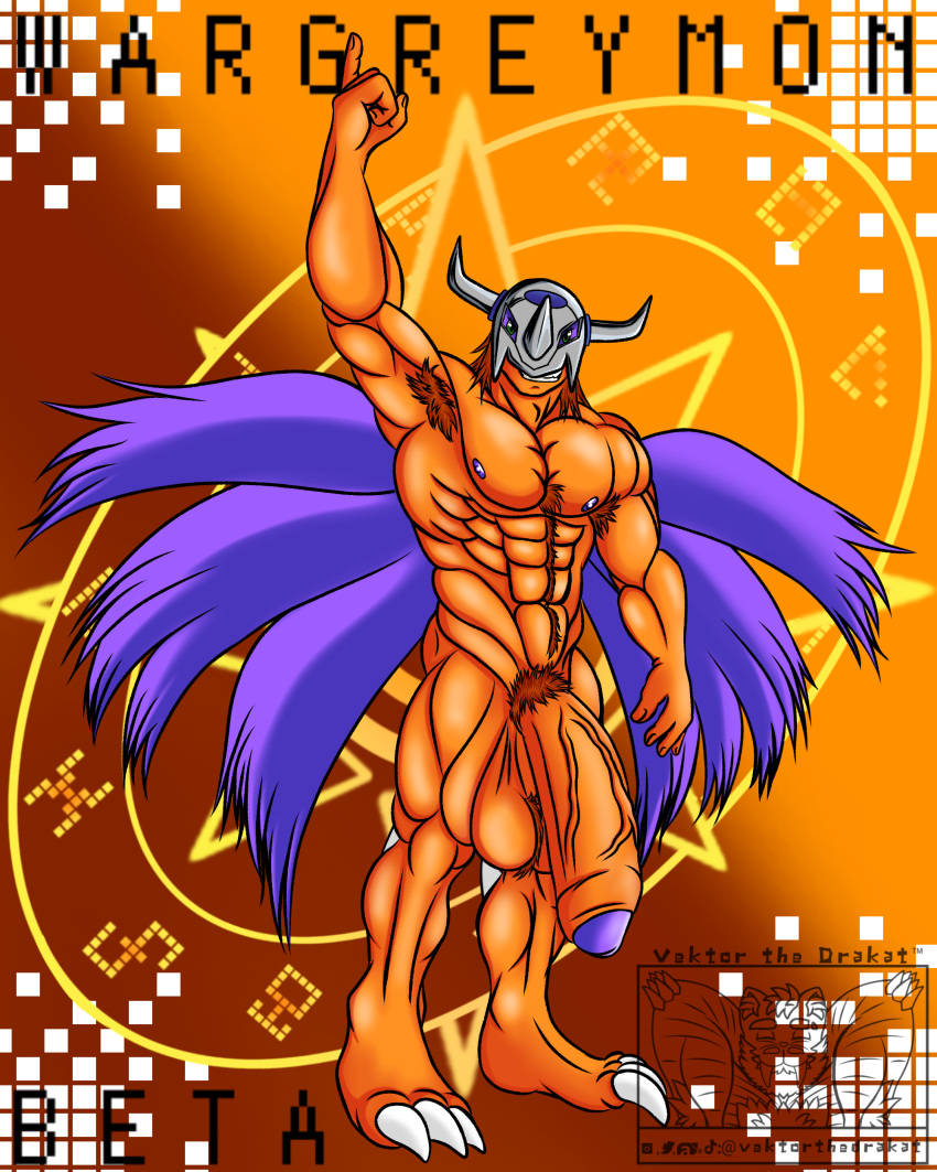 absurd_res armor armpit_hair balls bandai_namco big_balls big_penis body_hair crest_of_courage crests_(digimon) cybernetics cyborg digimon digimon_(species) feet foreskin genitals grin hairy_balls hi_res huge_cock looking_at_viewer machine male male_only muscular penis pubes pubic_hair smile smirk solo testicles thick_thighs vein veiny_penis vektorthedrakat(artist) wargreymon wings