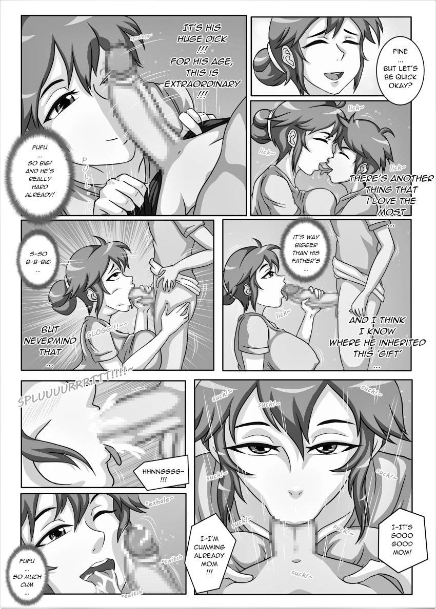 age_difference black_and_white blowjob censored cheating comic cum dialogue english english_text fellatio french_kiss grabbing hlord_recona incest large_breasts mother mother_and_son netorare original original_characters