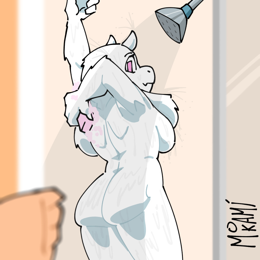 anthro ass bathroom big_ass big_breasts big_butt breasts female fur furry goat hi_res looking_back milf mokami nude shower showering spying srmoka tagme toriel undertale undertale_(series)