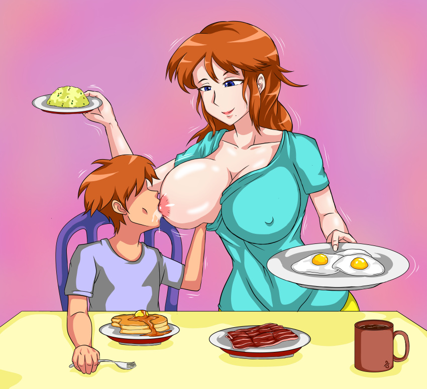 breakfast color hlord_recona incest large_breasts mother mother_and_son original original_characters sucking_nipples