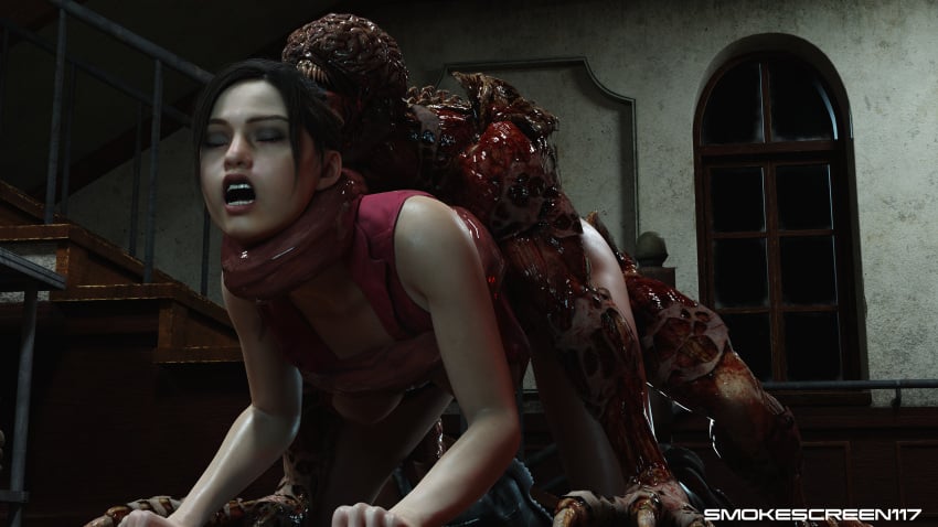 1girls 1monster 3d 3d_(artwork) ass blender brown_hair capcom claire_redfield doggy_style interspecies licker moaning moaning_in_pleasure monster resident_evil resident_evil_2 resident_evil_2_remake restrained sex smokescreen117 straight teenager vaginal_penetration very_long_tongue