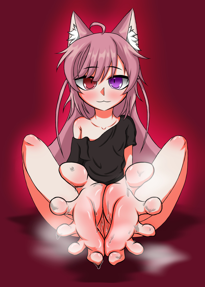 baggy_shirt cat_ears catgirl feet foot_fetish foot_pussy heterochromia hoonter mikeneko pink_hair sweat sweating sweaty sweaty_feet virtual_youtuber vtuber