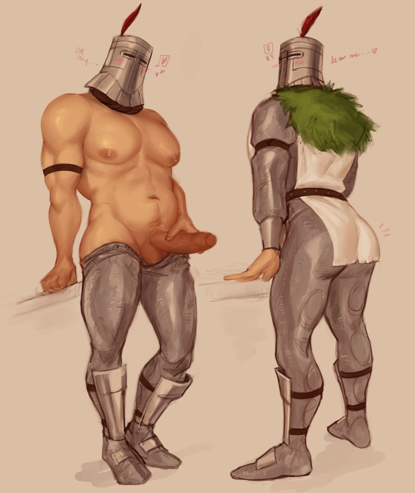 armband armbands armor big_ass big_pecs big_penis blush chainmail dark_souls erection fromsoftware full_body fully_clothed helmet holding_penis imlooking knight looking_back male male_only multiple_views pants_down partially_retracted_foreskin pecs penis penis_out solaire_of_astora solo standing topless topless_male uncensored uncut