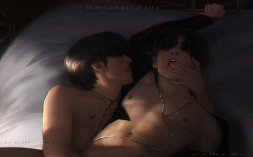 2boys asian bed black_hair blush bts fingers_on_tongue gay gay_sex hand_on_penis humanlouvre jeon_jung_kook kim_tae_hyung korean kpop male male_only muscular muscular_male naked nipples six_pack tagme tattoo tongue tongue_out white_body yaoi