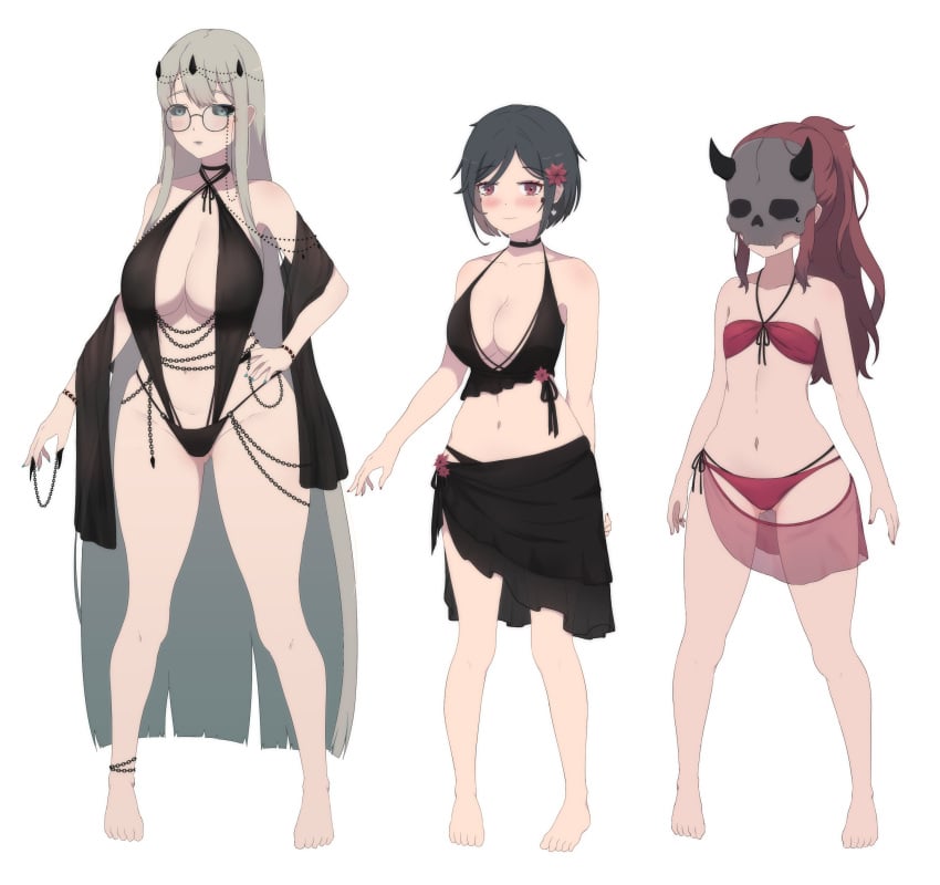 3girls arent_grim_reapers_supposed_to_be_scary grim_reaper kamuo multiple_girls mykka_(kamuo) original_characters susui_(arent_grim_reapers_supposed_to_be_scary) susui_(kamuo) swimsuit tagme