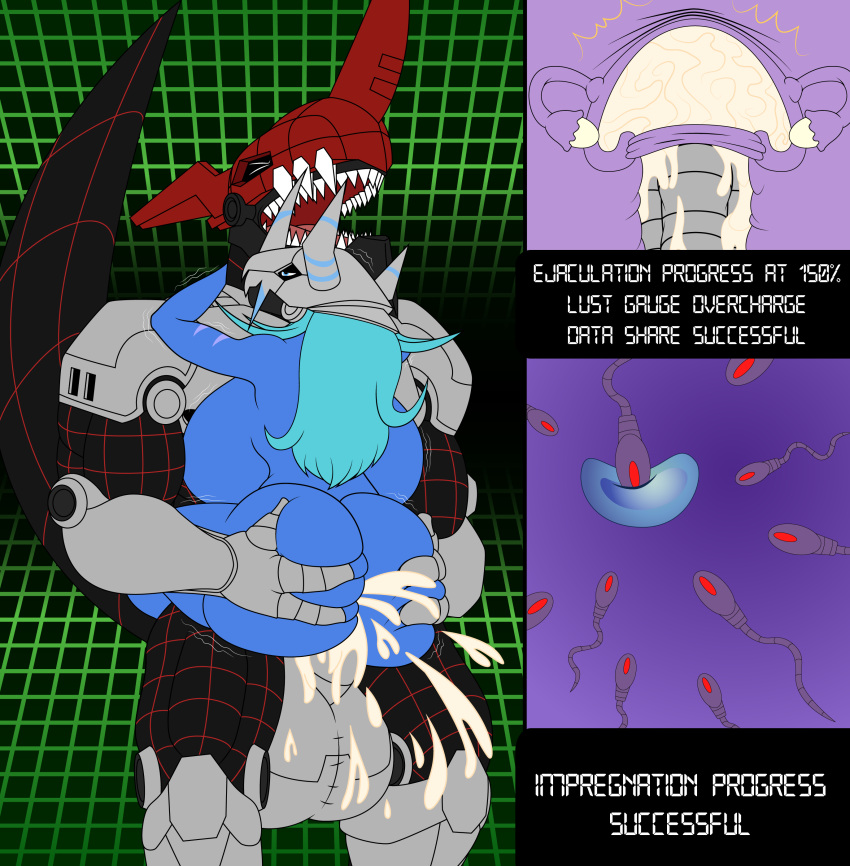 2019 absurd_res anthro aria_(danielssj) armor ass balls bandai_namco big_balls big_breasts big_butt big_penis bodily_fluids breasts chaosdramon closed_eyes cum cum_inside danielssj digimon digimon_(species) digital_media_(artwork) duo ejaculation english_text female genital_fluids genitals hair headgear helmet hi_res huge_breasts impregnation internal male male/female muscular muscular_anthro muscular_male non-mammal_breasts nude open_mouth ovaries ovum penetration penis sex sperm_cell teal_hair text thick_thighs unarmored_chaosdramon uterus vaginal_penetration vaginal_penetration wargreymon