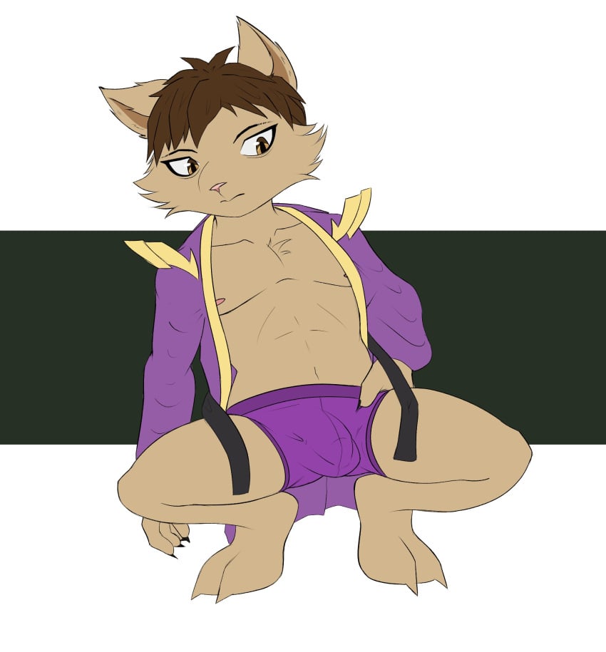 1boy anthro bulge bulge_through_clothing clothed fur furry furry_only kennen league_of_legends male male_only ninja riot_games solo solo_male thunderlewd yordle