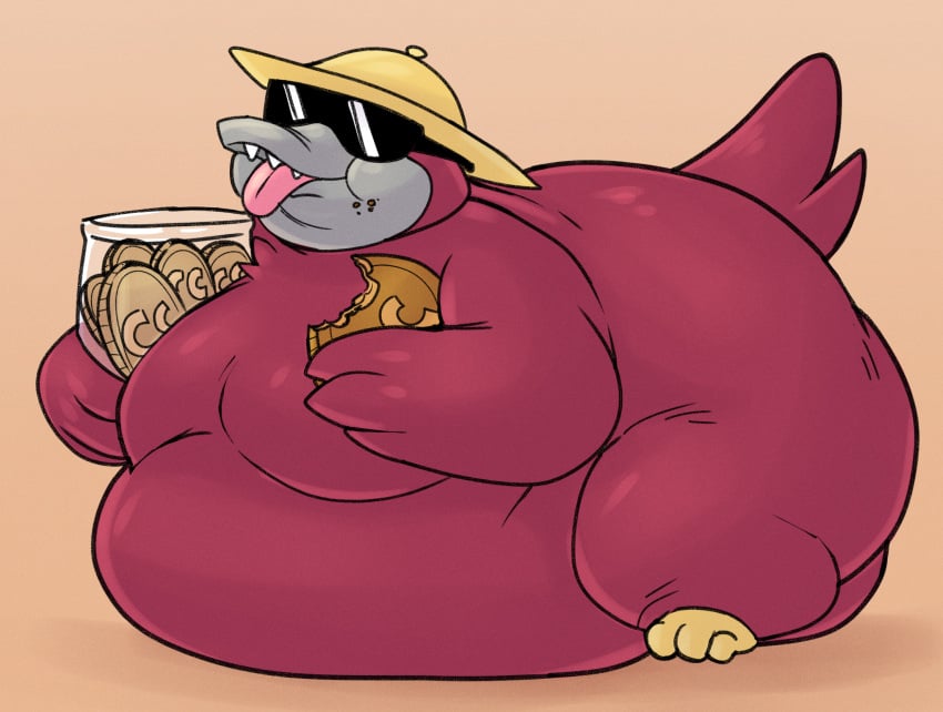 ambiguous_only avian bird cookie duck eating eating_food fat fat_fetish obese pink_feathers red_feathers shades toontown_corporate_clash toontown_online