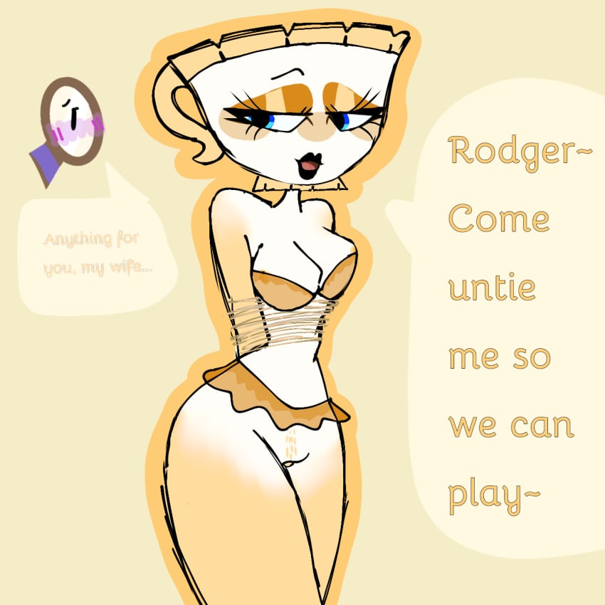 bra breasts curvy dandy's_world dialogue english_text kinky pussy roblox roblox_game rodger_(dandy's_world) ropes self_upload skirt tagme teagan_(dandy's_world) text thighs vii_goofi