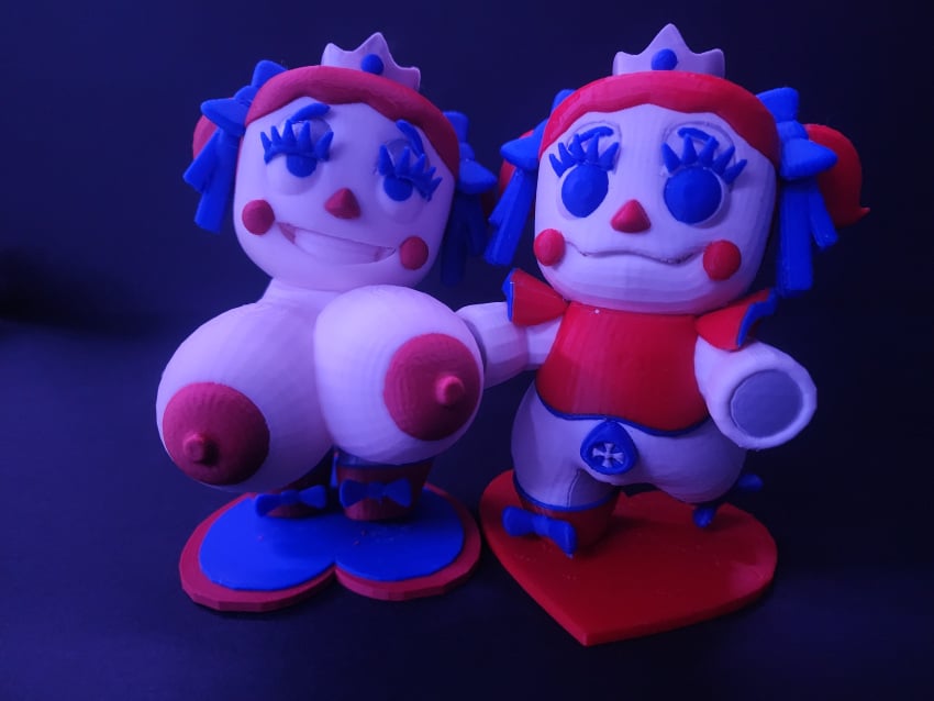 3d_print big_breasts big_nipples black_background blue_eyes blue_lighting bow bow_in_front bow_in_hair bow_on_head bow_ribbon circus_baby circus_baby_(fnaf) clown crown cute cute_face doll figurine five_nights_at_freddy's huge_breasts justaperson justaperson3000 justaperson_queendom large_areolae large_breasts massive_breasts orange_hair plush plush_baby plush_princess_(justaperson) plushie plushophilia red_hair red_nipples red_shirt red_shoes white_skin