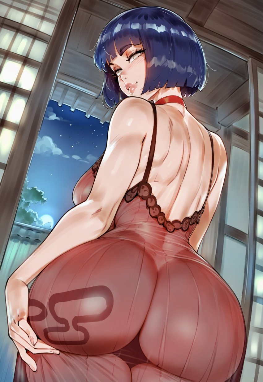 1girls ai_generated asian asian_female ass back_view big_ass blush cheating cheating_wife choker female from_below hand_on_butt human human_female hyuuga_hinata indoors kumogakure_symbol light-skinned_female light_skin looking_at_viewer naruto naruto_(series) naruto_shippuden night nightgown novelai purple_hair red_nightgown seductive seductive_look seductive_smile see-through see-through_clothing short_hair smile solo solo_female solo_focus tattoo tattoo_on_butt twitwit voluptuous voluptuous_female white_eyes