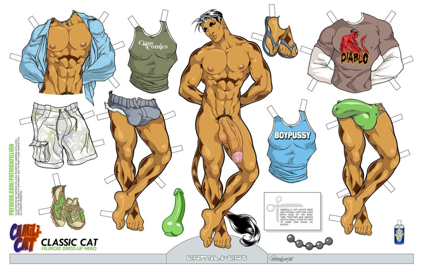 1boy abs big_penis camili-cat class_comics male male_focus male_only muscles muscular nude patrick_fillion pierced_ears solo solo_male tail