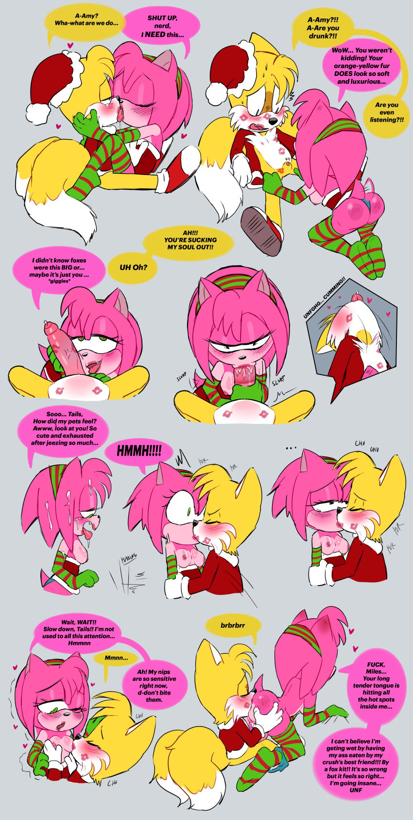 1boy 1boy1girl 1girls amy_rose breasts cum ejaculation english_text fellatio female fox furry hedgehog kiss_mark kiss_mark_on_penis lipstick male miles_prower penis pussy sega sex smommo sonic_(series) sonic_the_hedgehog_(series) speech_bubble tagme tails tails_the_fox text