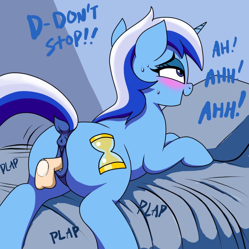 anus ass bed blue_fur disembodied_penis eyes_rolling_back friendship_is_magic minuette_(mlp) my_little_pony nude open_mouth penis pussy text unicorn vagina vomitingvomit