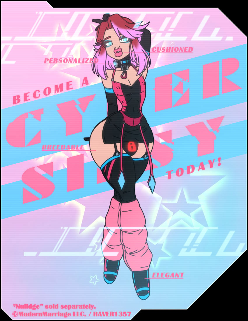 advertisement big_lips bimbo_lips blue_eyes chastity chastity_device collar english_text femboy lock_symbol miniskirt null_bulge oc png raver1357 sipher_(raver1357) sissy sissyfication skirt small_waist stockings text thick_lips thighhighs tiny_waist