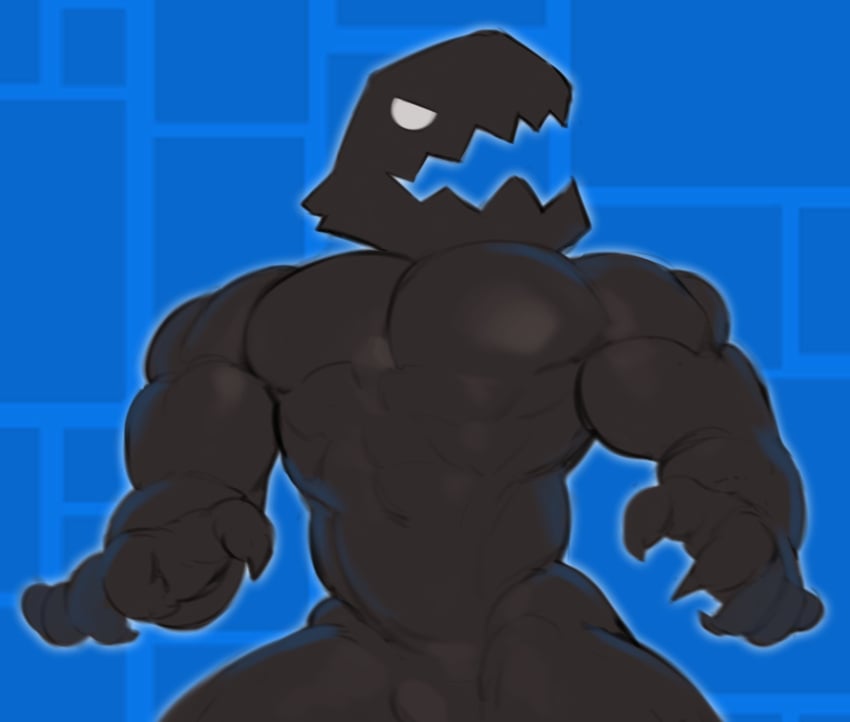 1boy 1male 2024 abs absurd_res anthro anthrofied black_body clawed_fingers claws geometry_dash kogito looking_at_viewer male male_only monster monster_(geometry_dash) muscular muscular_male narrowed_eyes open_mouth pecs sharp_teeth simple_background solo teeth toony