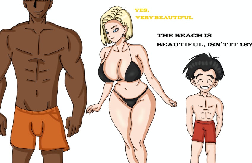 1girl2boys 1girls 2boys 2boys1girl abs android android18art android_18 android_girl beach belly_button big_boobs big_breasts bikini black_bikini black_bikini_bottom black_bikini_only black_bikini_top black_guy black_male black_man blonde_female blonde_hair blonde_hair_female blue_eyes blue_eyes_female cheating cheating_female cheating_wife cleavage cleavage_cutout closed_eyes dragon_ball dragon_ball_super dragon_ball_z earring earrings english english_text female hips huge_boobs huge_breasts husband husband_and_wife imminent_cheating krillin kuririn large_boobs large_breasts light-skinned_female light_skin looking_at_another looking_at_bulge milf mother muscle muscles muscular muscular_male smile smiling text thick thick_legs thick_thighs white_background wife