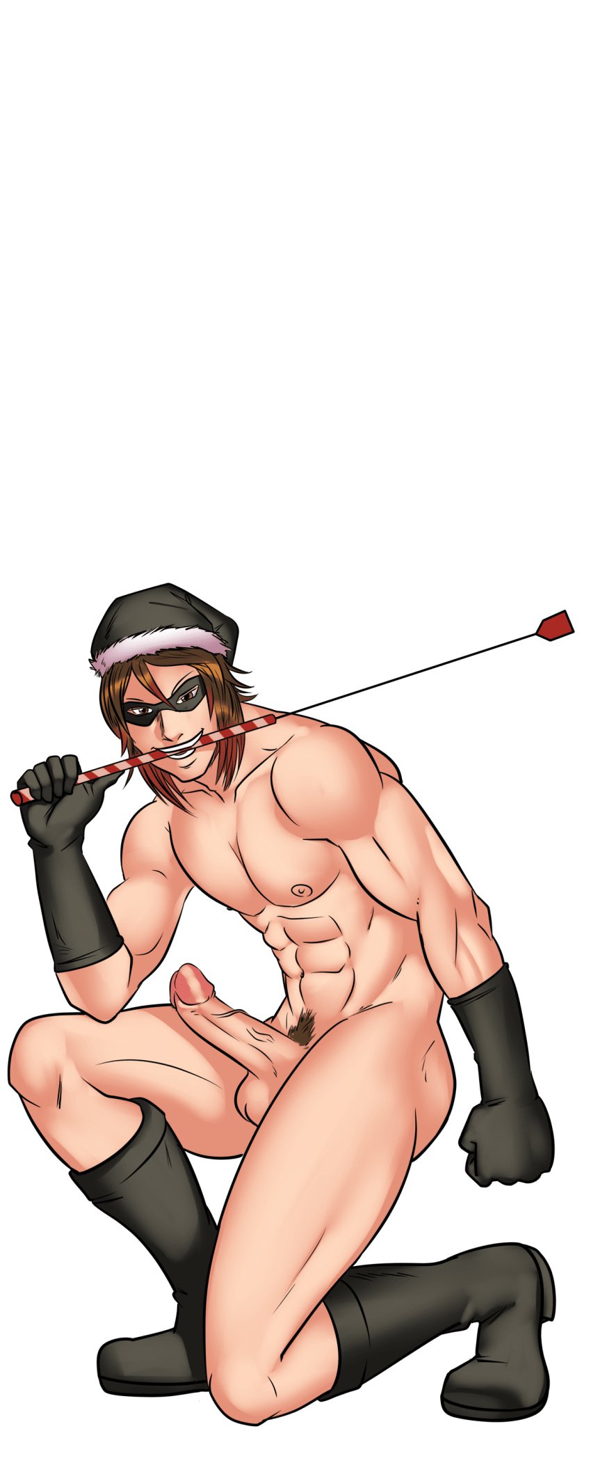 1boy 1male abs christmas christmas_headwear gay_harem_(game) muscular_male whip