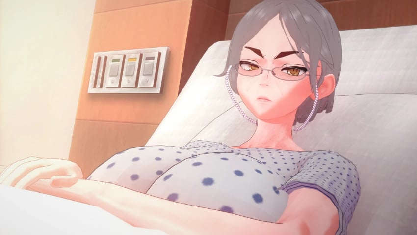 1girls 3d female female_only gilf glasses hospital lying lying_on_bed mature_female snats_(artist) solo solo_female