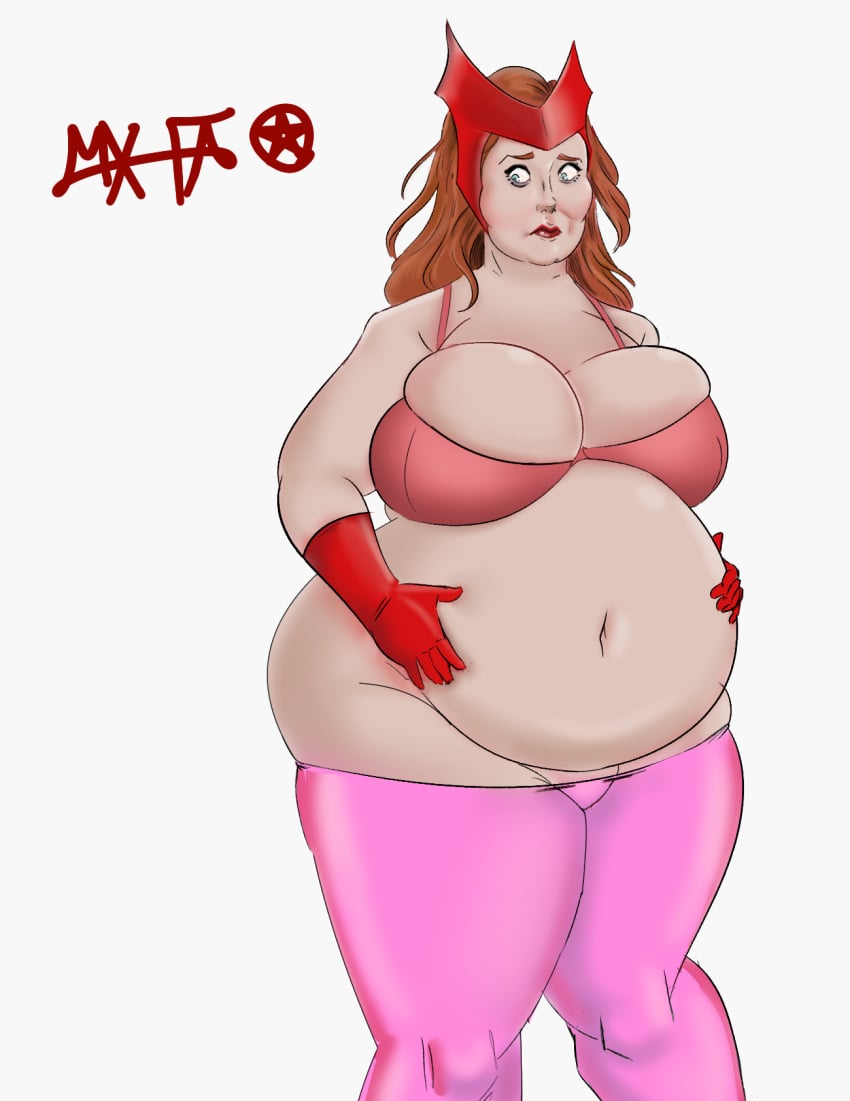 1girls bbw belly big_belly big_breasts breasts cleavage fat female female_only hand_on_belly marvel marvel_comics mx-fa obese_female overweight overweight_female pregnant red_hair scarlet_witch solo thick_thighs wanda_maximoff wide_hips