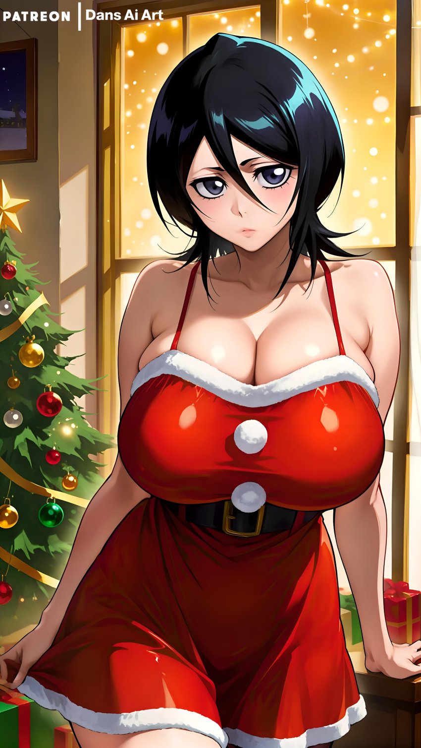 1girls ai_generated big_breasts bleach bleach:_the_thousand-year_blood_war christmas dans_ai female huge_breasts kuchiki_rukia voluptuous voluptuous_female