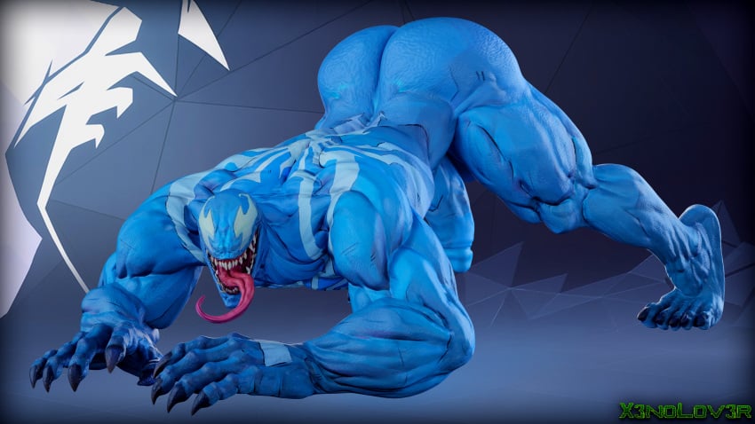 16:9 3d_(artwork) 4k absurd_res alien alien_humanoid all_fours ass ass_up balls big_balls big_butt big_muscles big_penis blender_(artwork) blue_body cyan_clash_venom digital_media_(artwork) emblem empty_eyes erection genitals hi_res humanoid humanoid_genitalia humanoid_penis jack-o'_pose long_tongue male male_only marvel marvel_rivals muscular not_furry nude open_mouth penis pose sharp_teeth solo symbiote teeth thekidxeno tongue tongue_out venom_(marvel) venom_(marvel_rivals) widescreen